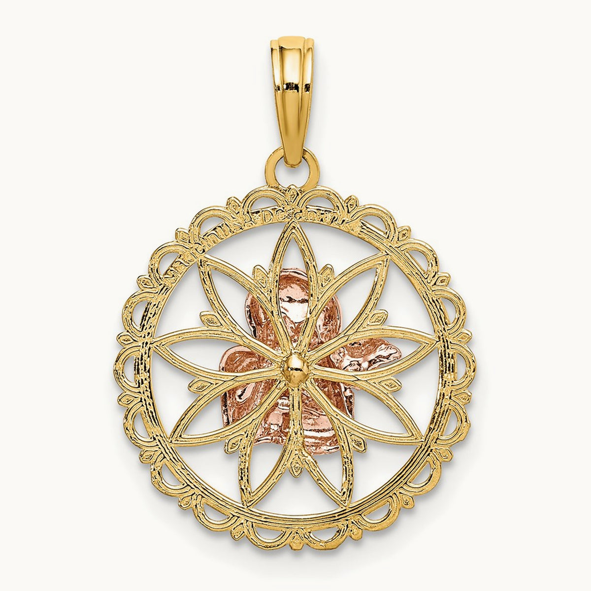 w/White Rhodium Cut-out Angel Charm, 14K Two-tone