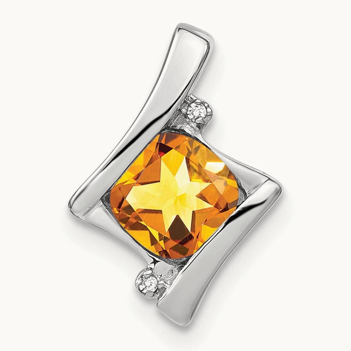 Citrine and Diamond Pendant — 14K White Gold
