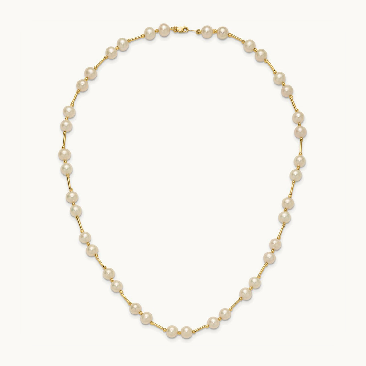 6- White Near Round Freshwater Cultured Pearl Bead Necklace, 7mm, 14K