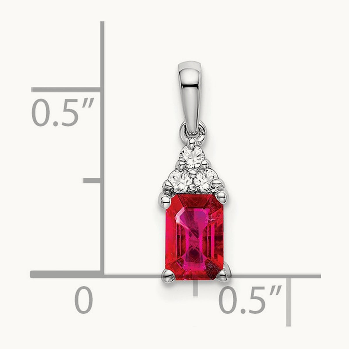 Emerald-shape Ruby and Diamond Pendant — 14K White Gold, 16.9mm