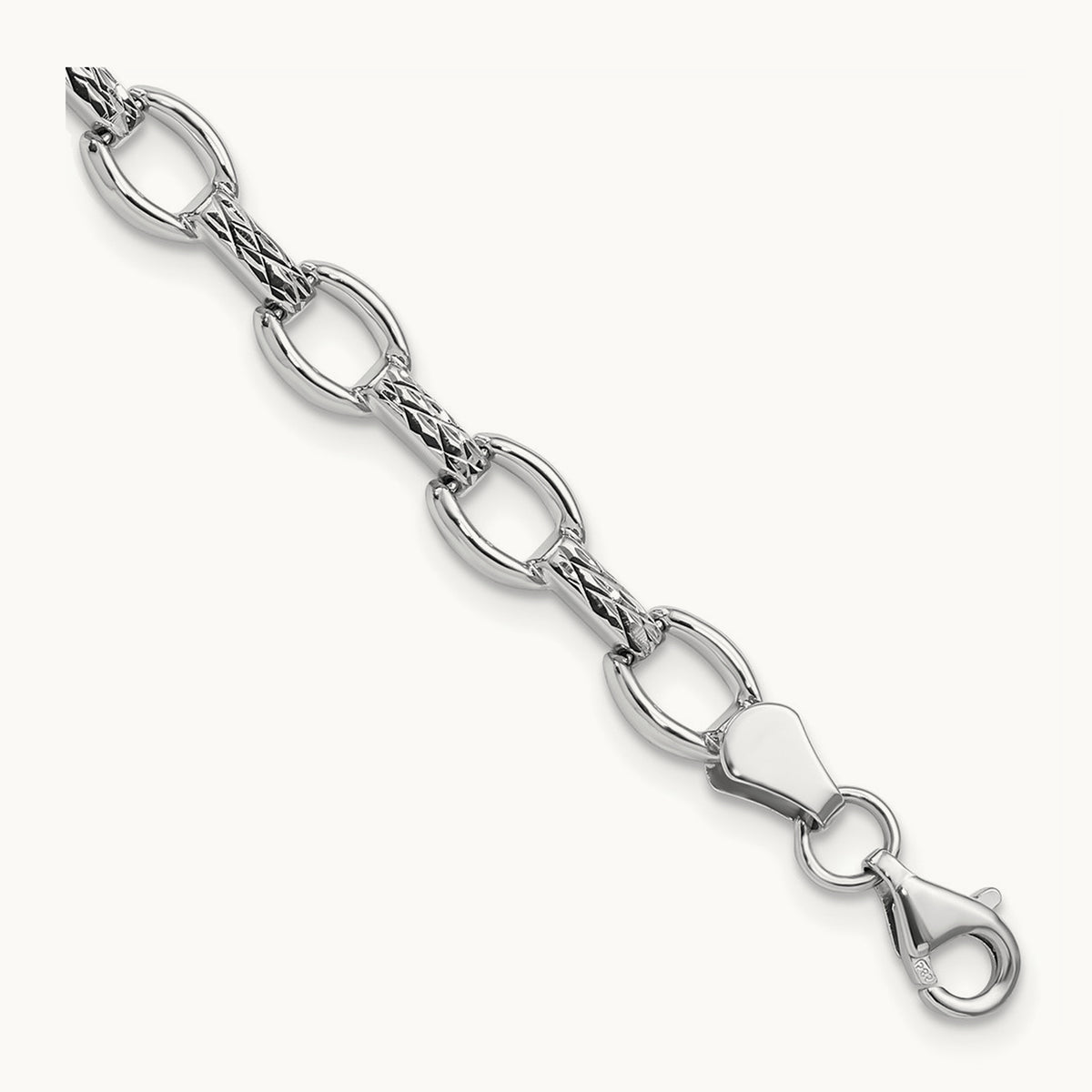 7in Diamond-cut Polished Fancy Bracelet, 14K White Gold