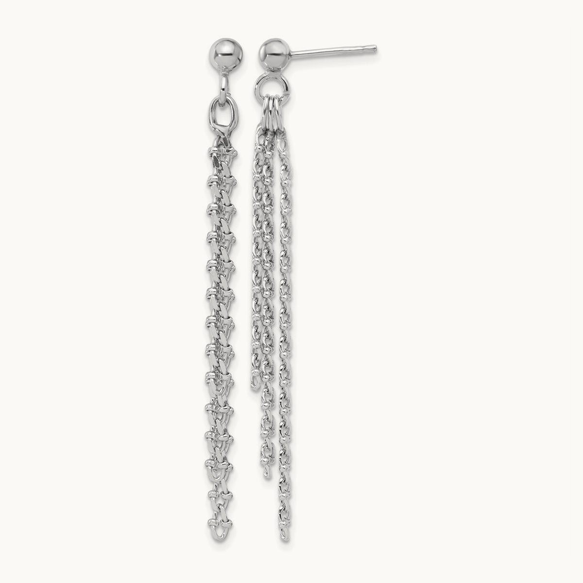 Rh-plated Polished 3-Strand Post Dangle Earrings, Sterling Silver — Leslie's