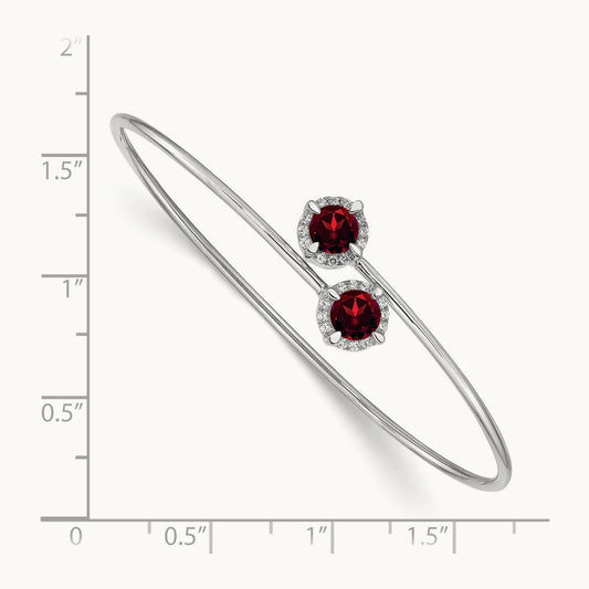 Garnet and Diamond Flexible Bangle, 14K White Gold