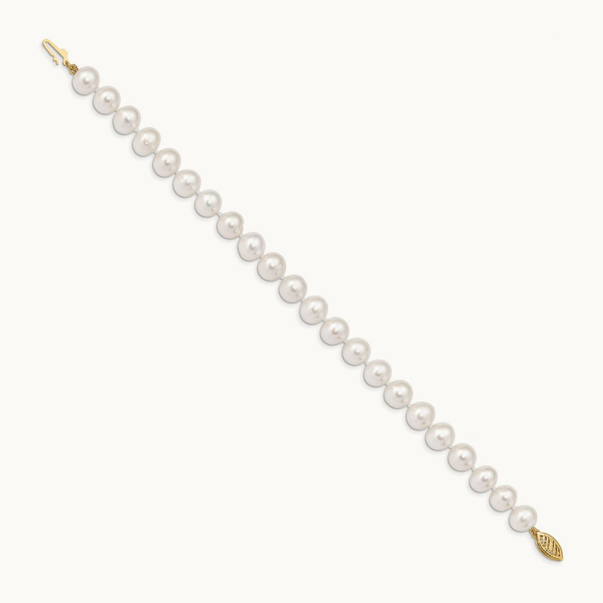 8- White Near Round Freshwater Cultured Pearl Bracelet, 14K