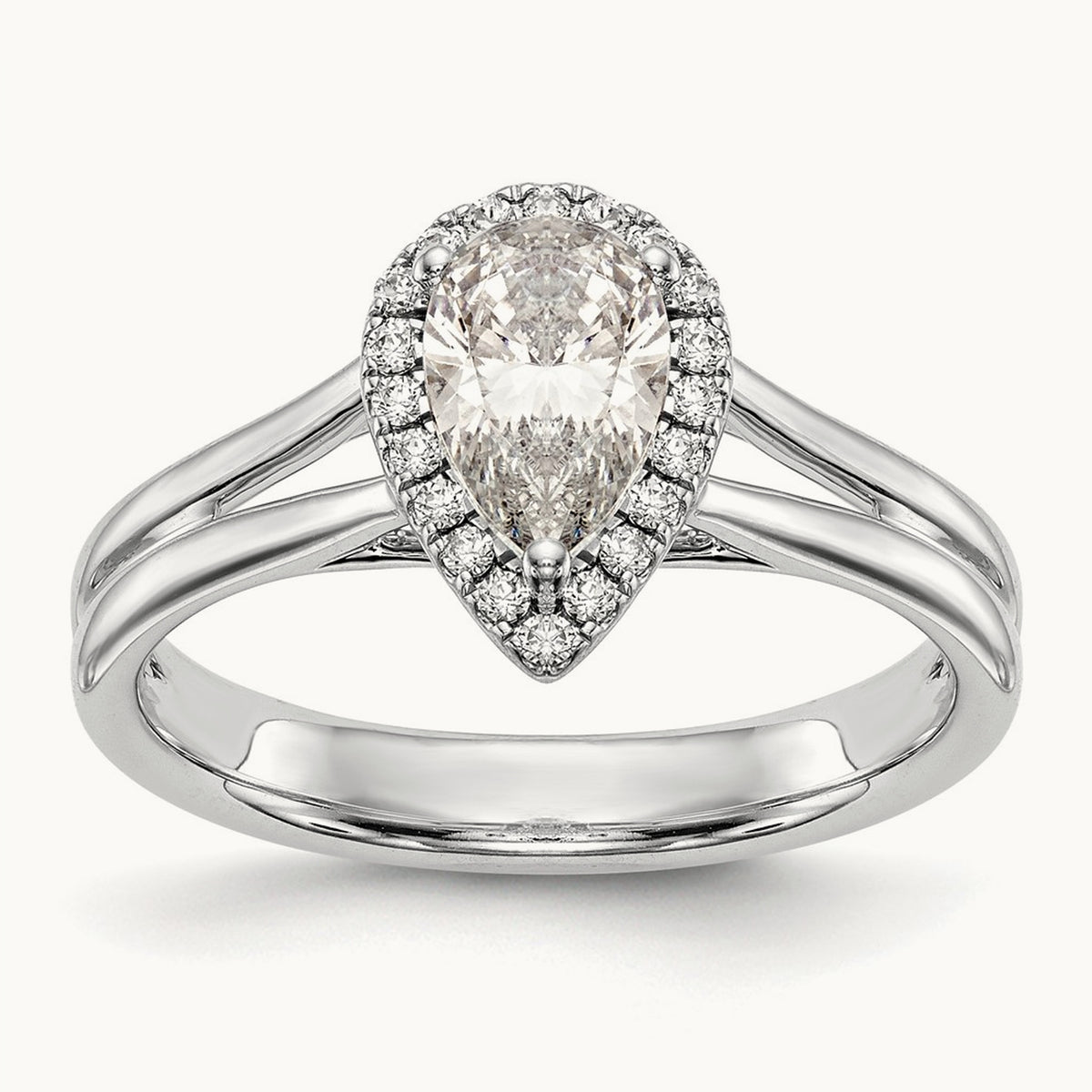 Pear Halo Semi-Mount Split Shank Engagement Ring, 0.07-0.20 ct tw — 1/6 ct, 14K White Gold