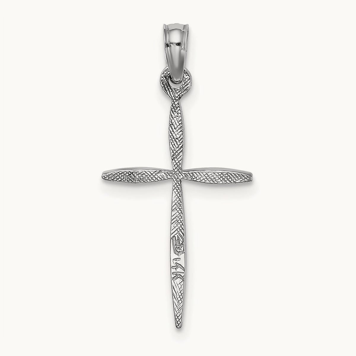 Diamond-cut with Tapered Ends Cross Charm — 14K White Gold
