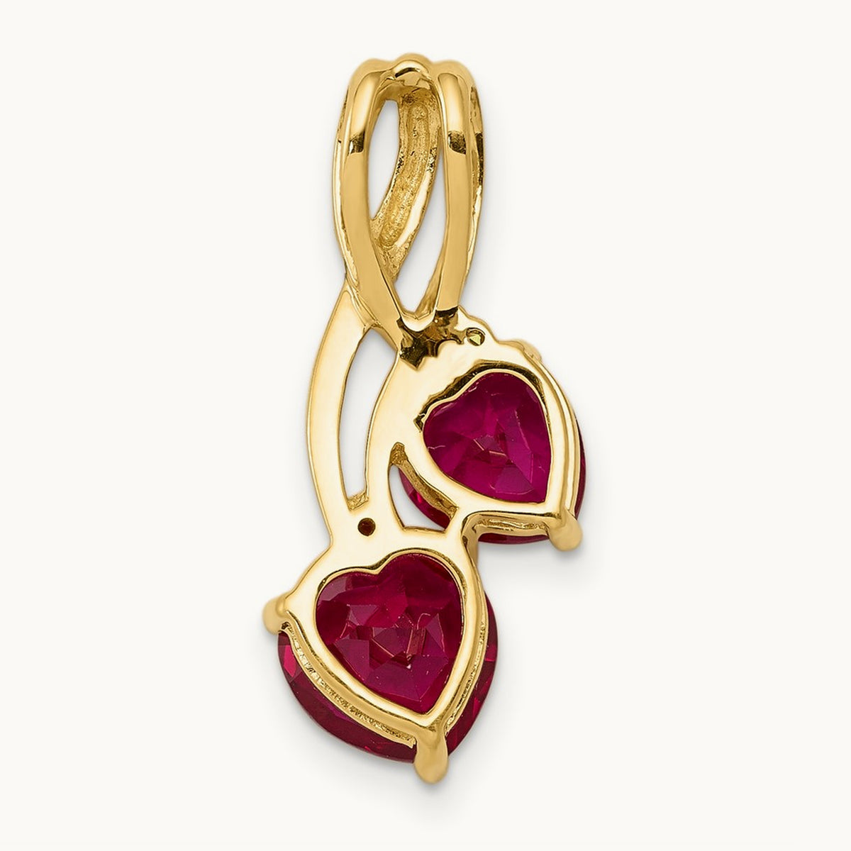 Lab Created Ruby and Diamond Double Heart Pendant, 14K