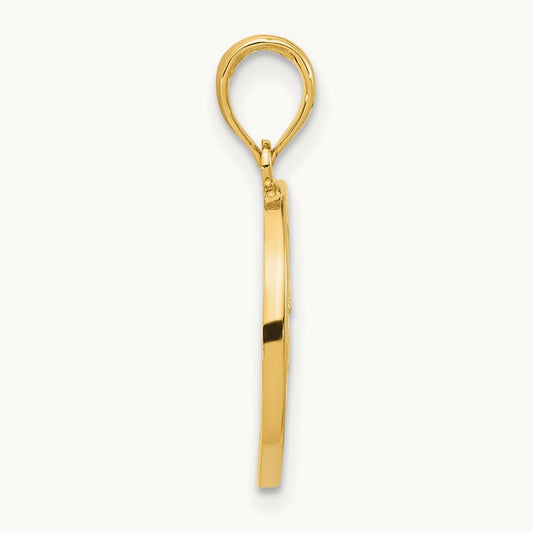 Polished Music Notes in Circle Pendant, 14K