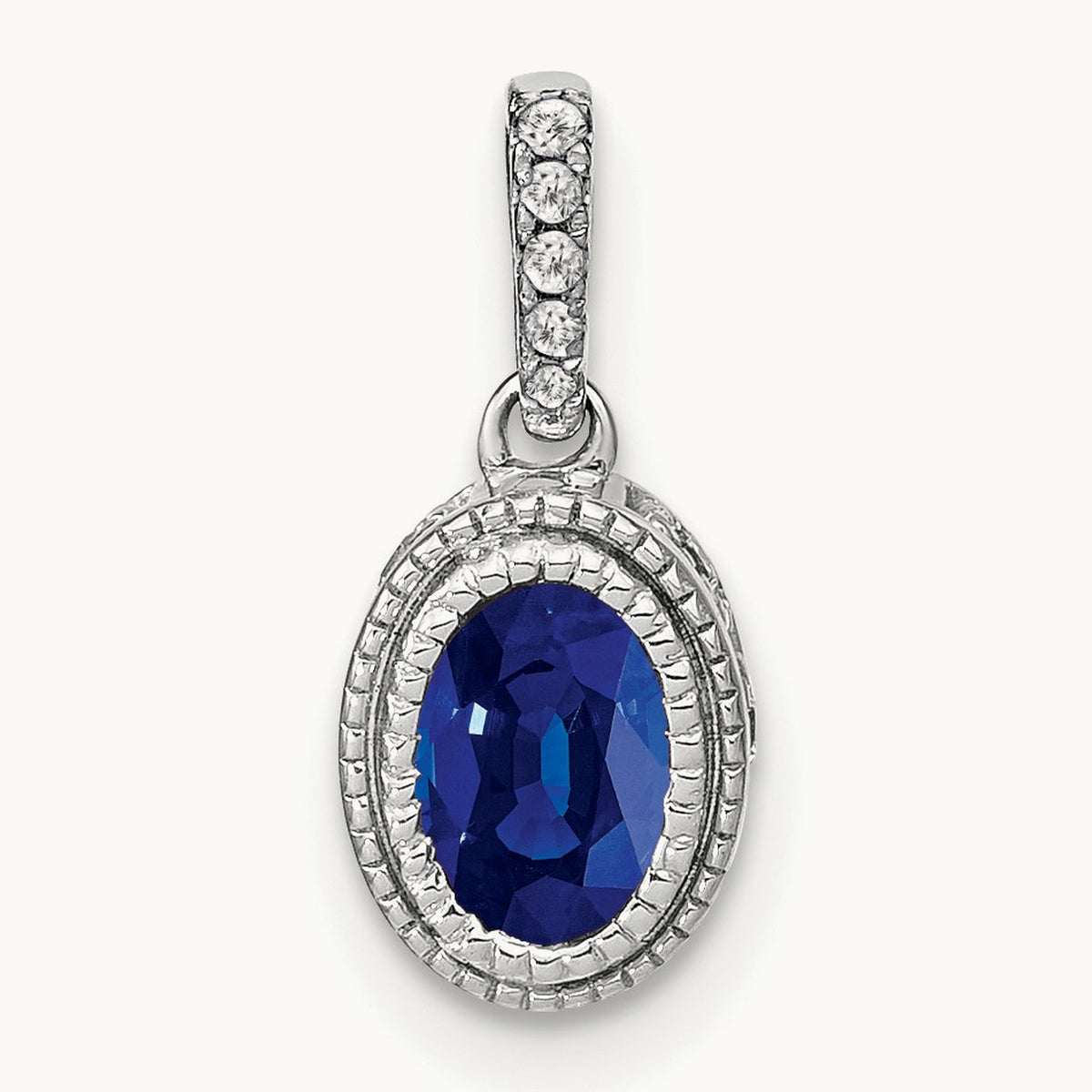 Oval Sapphire and Diamond Pendant — 14K White Gold