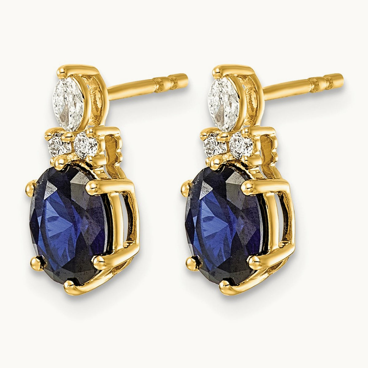 Diamond and Lab Created Sapphire Post Earrings, 14K