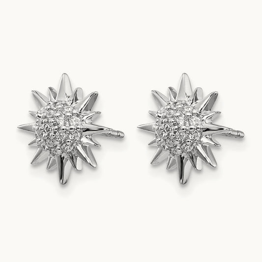 Diamond Fancy Sun/Star Earrings, 14K White Gold