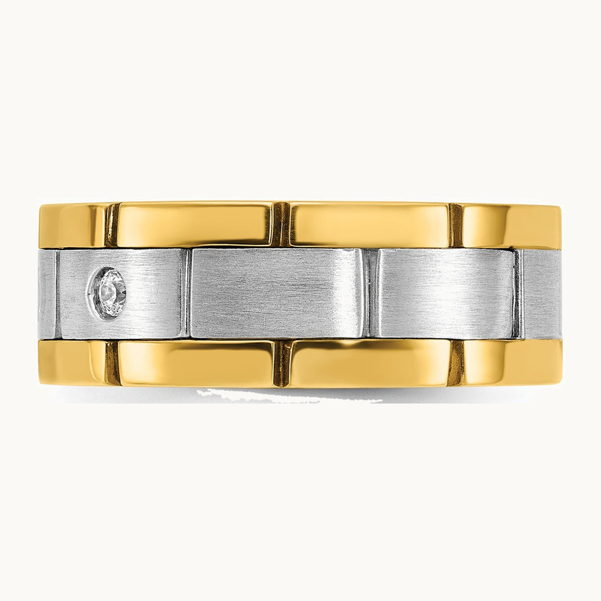 IBGoodman 14K Two-tone Men's Polished Satin and Grooved 3-Stone 1/6 Carat AA Quality Diamond Ring