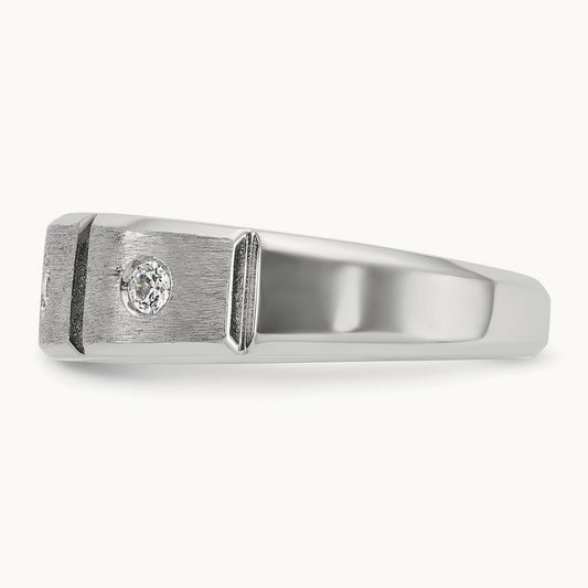 IBGoodman Men's Polished & Satin Diamond 3-Stone Ring, 14K White Gold
