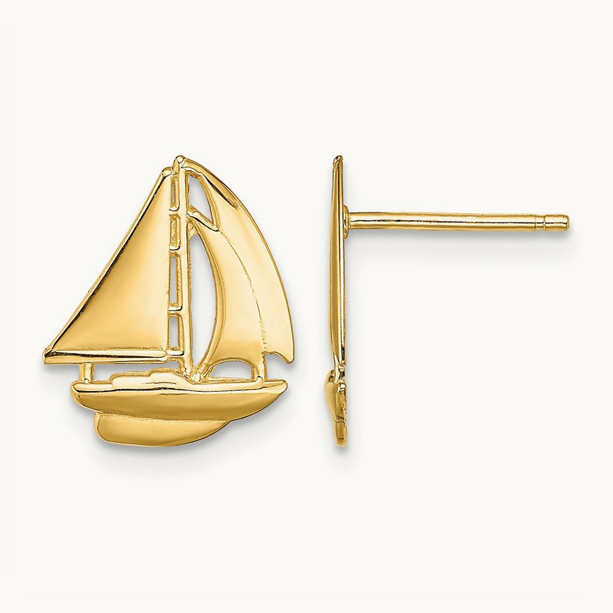 Polished Sailboat Post Earrings, 14K