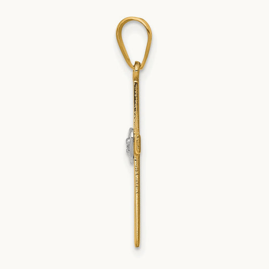 .01ct Diamond Heart Cross Pendant, 14K Two Tone