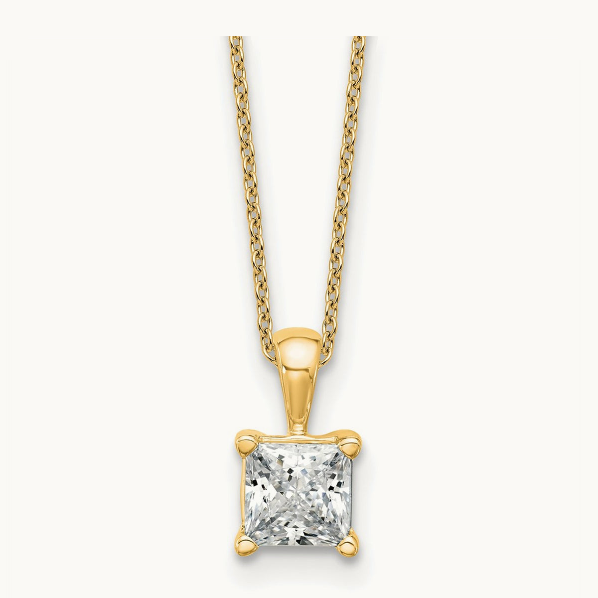Princess Pendant Necklace, 0.50-2.00 ct tw Lab-Grown Diamond — 1 1/2 ct, 14K Yellow Gold