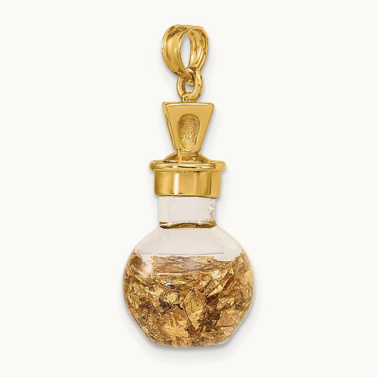 3-D Gold Leaf In Bottle Charm, 14K