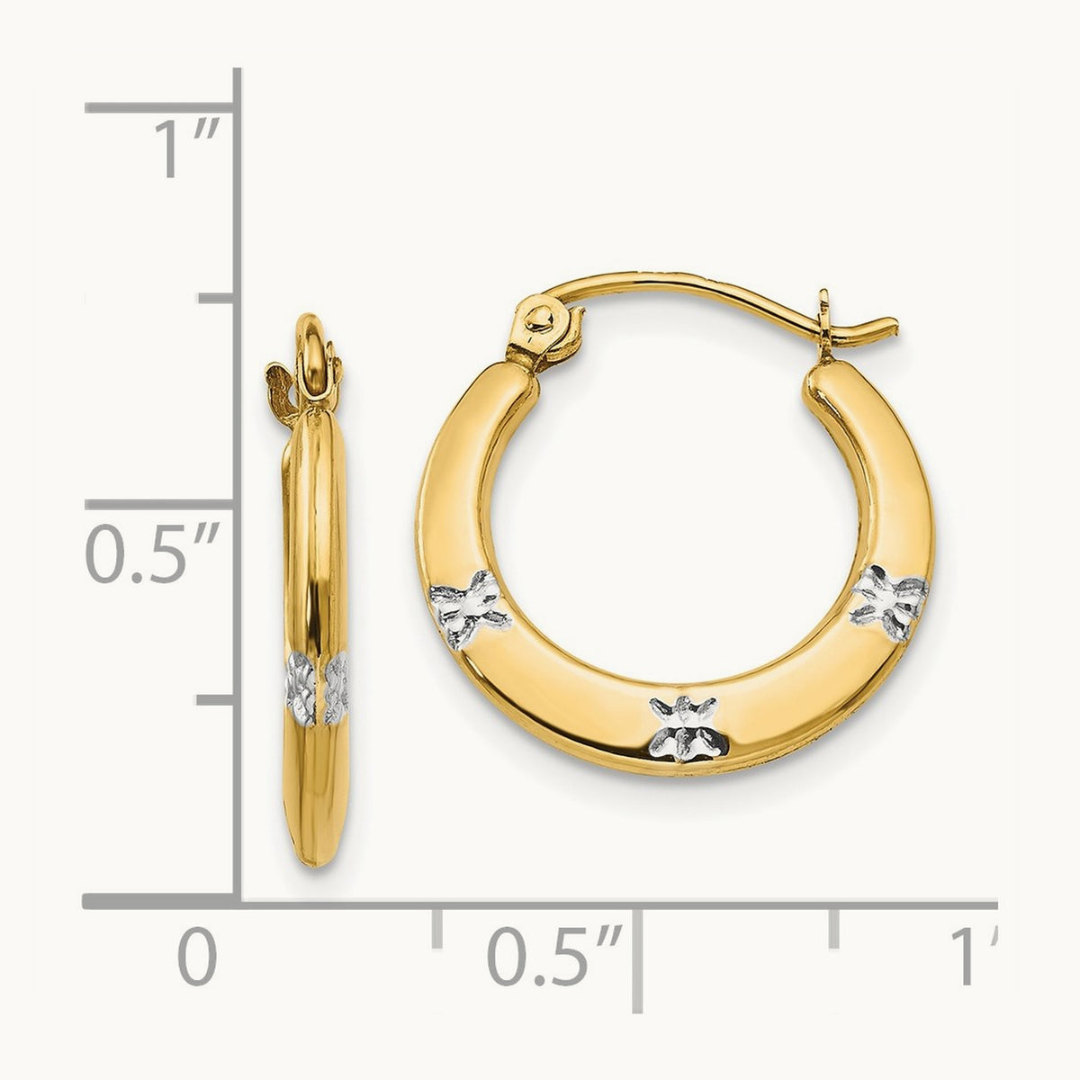 Madi K w/Rhodium Flowers Hollow Hoop Earrings, 14K