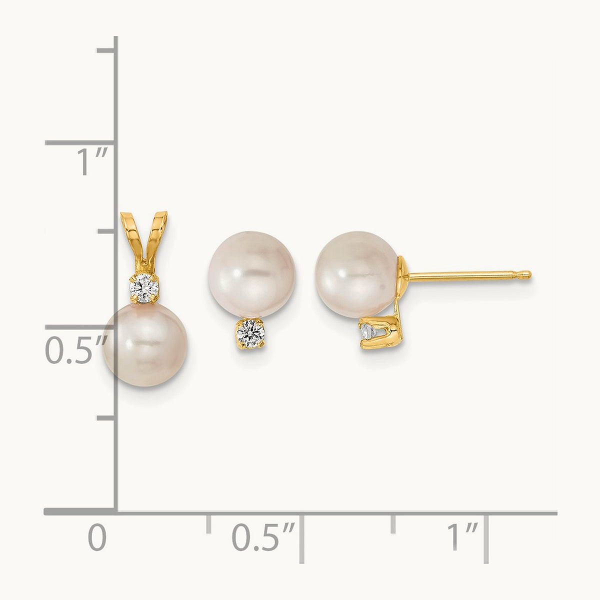 6- Saltwater Akoya Cultured Pearl & Dia. Earrings & Pendant Set, 7mm, 14K