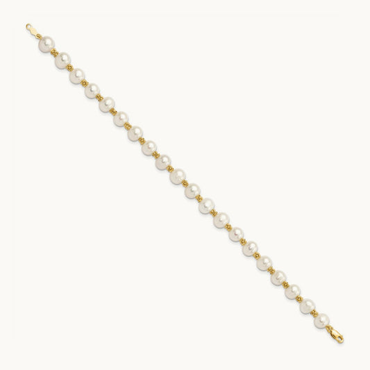 6- White Round Freshwater Cultured Pearl Bracelet, 7mm, 14K