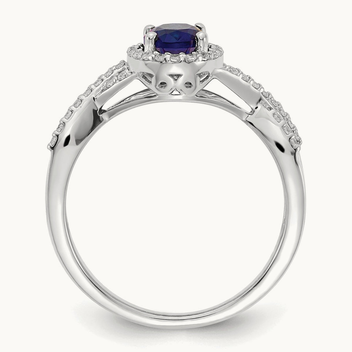 Created Blue Sapphire Oval Halo Ring, 0.20 ct tw Lab-Grown Diamond — 14K White Gold