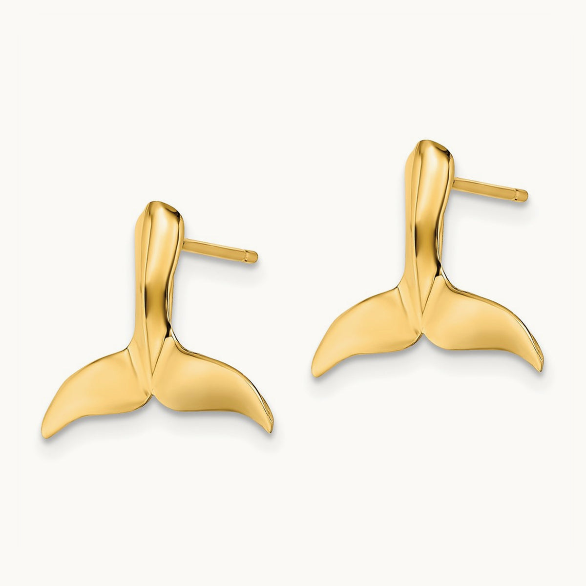 2-D Whale Tail Post Earrings, 14K