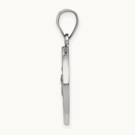 Lady of Guadalupe Medal Hollow Pendant, 14K White Gold