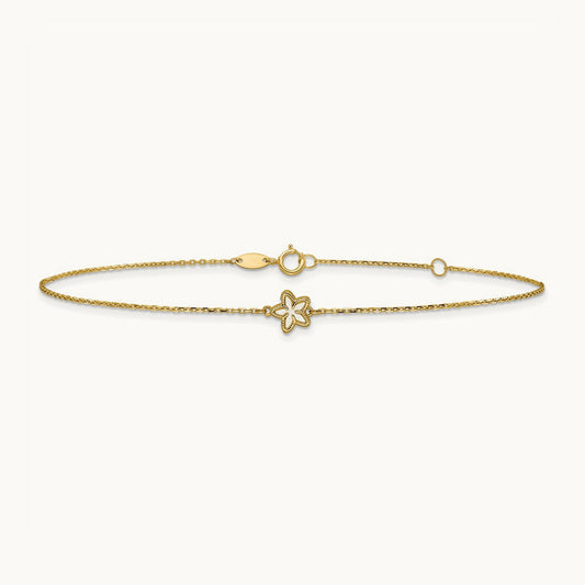 Polished Mother of Pearl Flower 9in Plus 1in ext. Anklet, 14K