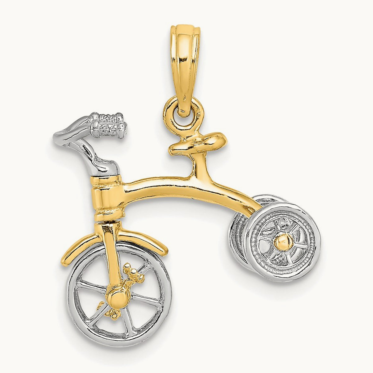 3-D Tricycle w/ Moveable Handlebars and Wheels Charm, 14K Two-tone