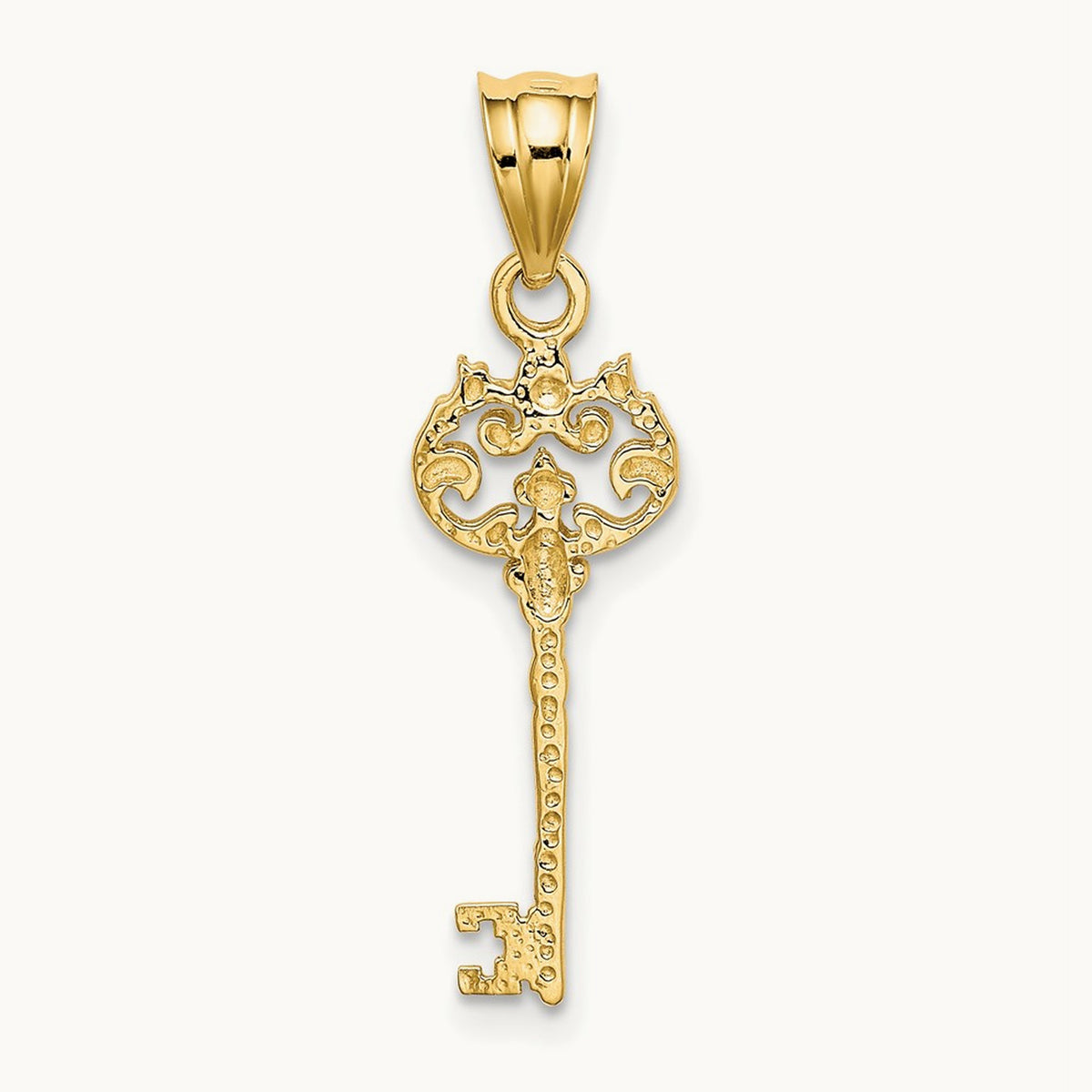 Polished Filigree Key Charm, 14K