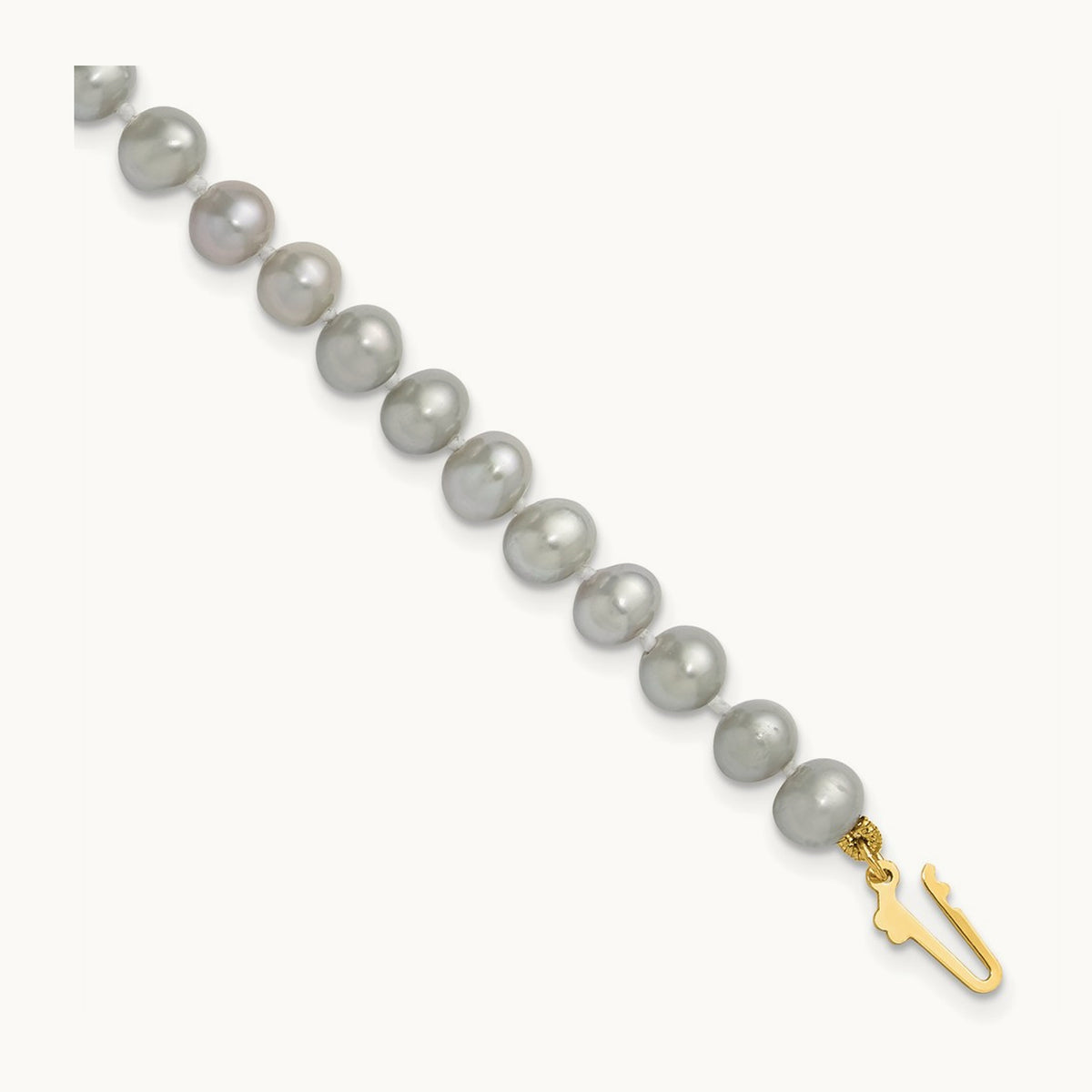5- Near Round Grey Freshwater Cultured Pearl Bracelet, 6mm, 14K
