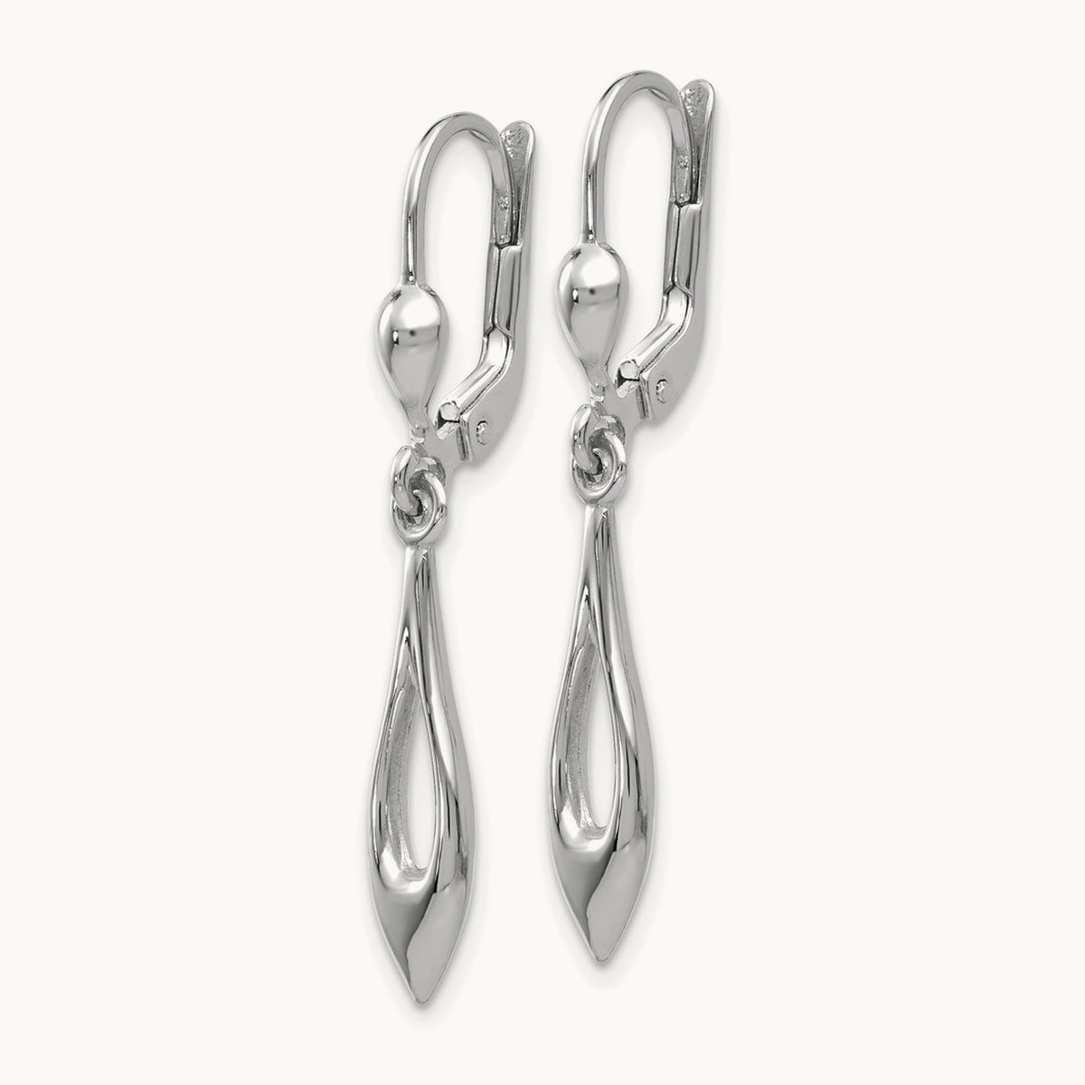 Polished Dangle Leverback Earrings — 14K White Gold