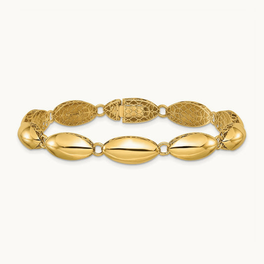 Polished Fancy Oval Link Bracelet, 14K