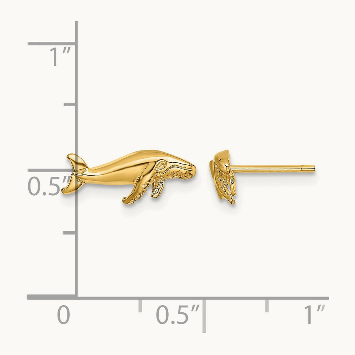 Whale Post Earrings, 14K