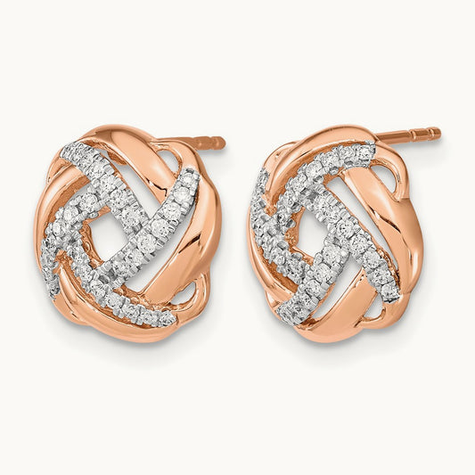 Polished Diamond Love Knot Post Earrings, 14K Rose Gold