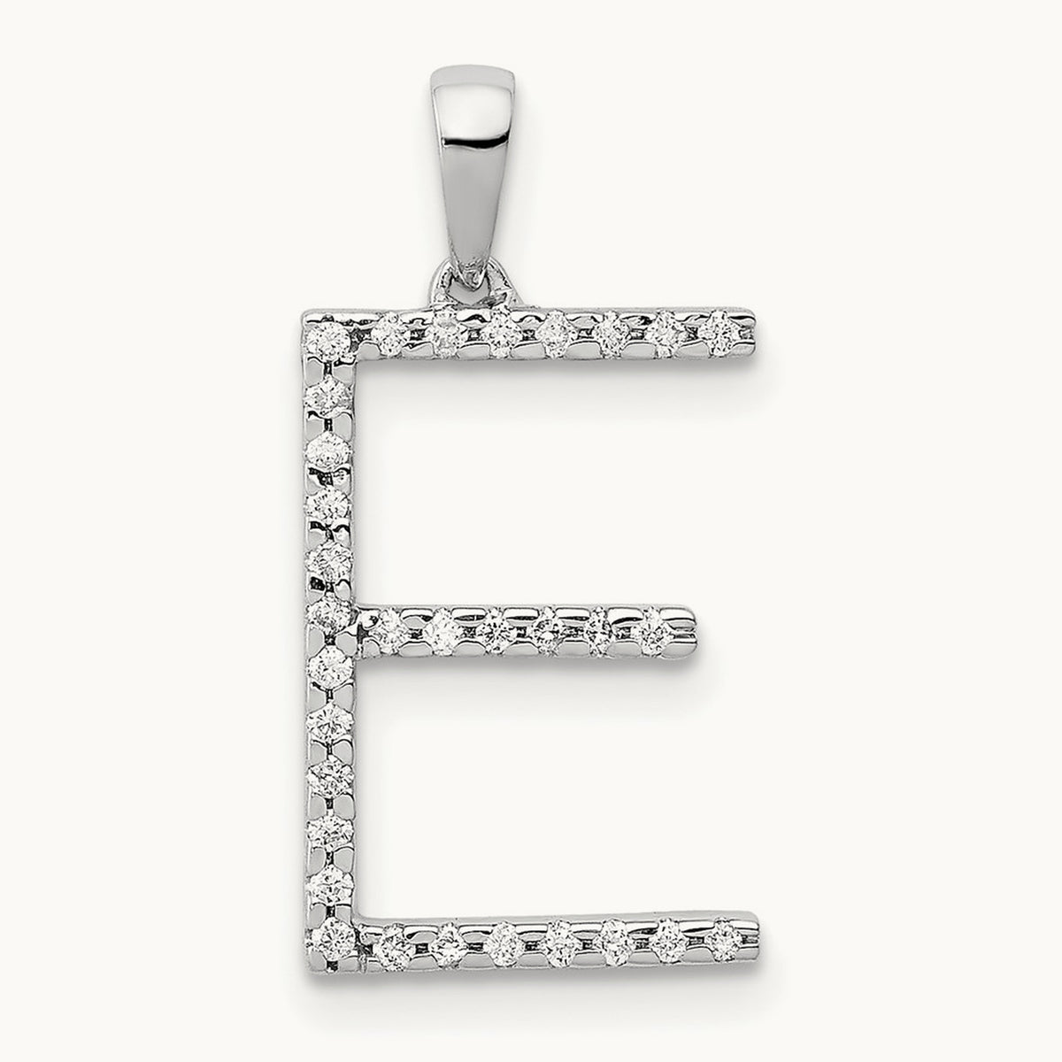 Diamond Letter E Initial Pendant, 14K White Gold