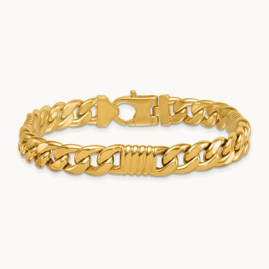 Polished Fancy Curb Chain Men's Bracelet, 8.75mm, 14K