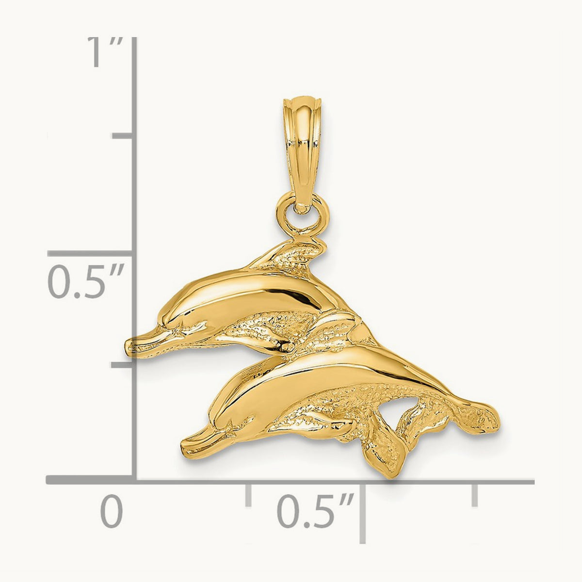 Polished and Textured Two Dolphins Charm, 14K
