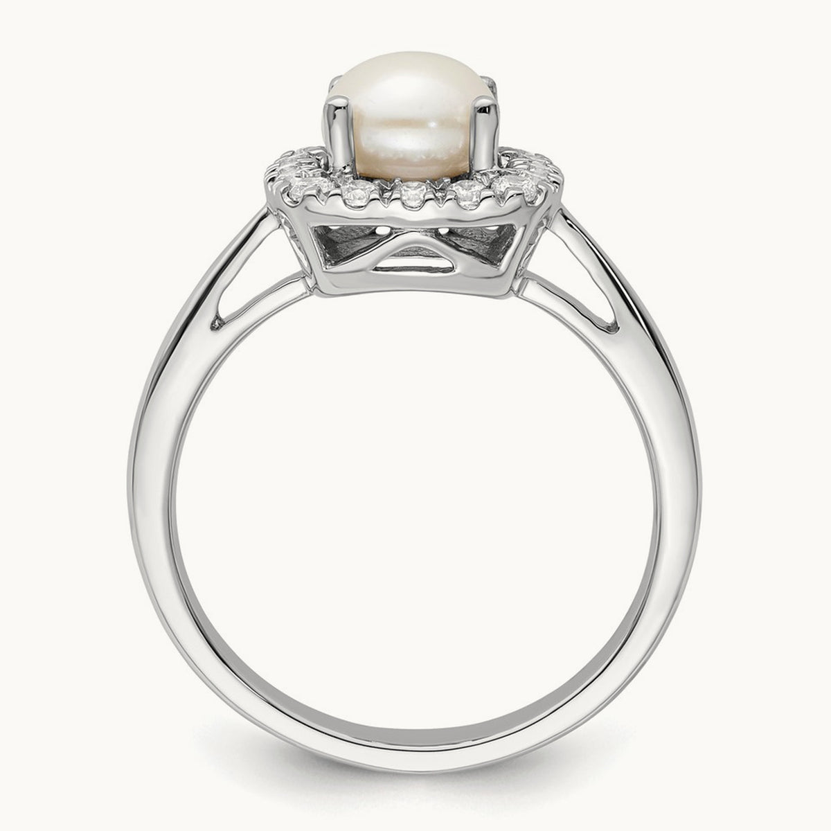 June Birthstone Freshwater Cultured Pearl Halo Ring, 0.25 ct tw Lab-Grown Diamond