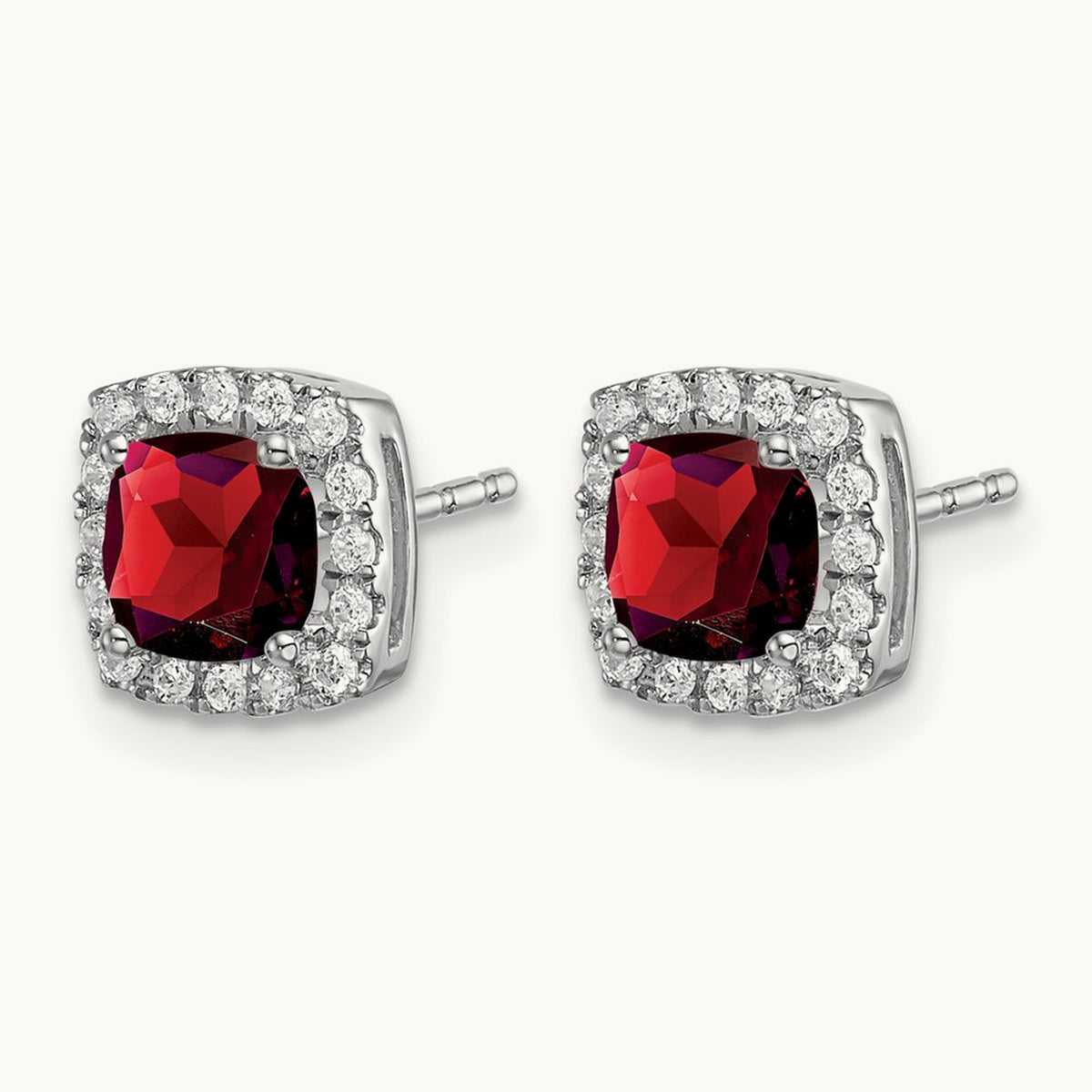 Cushion Garnet and Diamond Halo Earrings — 7.8mm