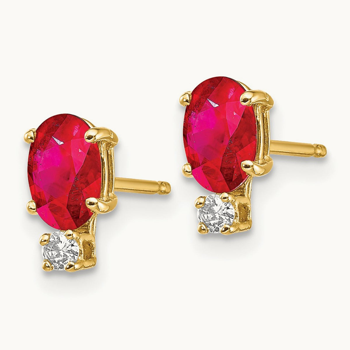 6x4mm Oval Ruby A Diamond Earrings, 14K