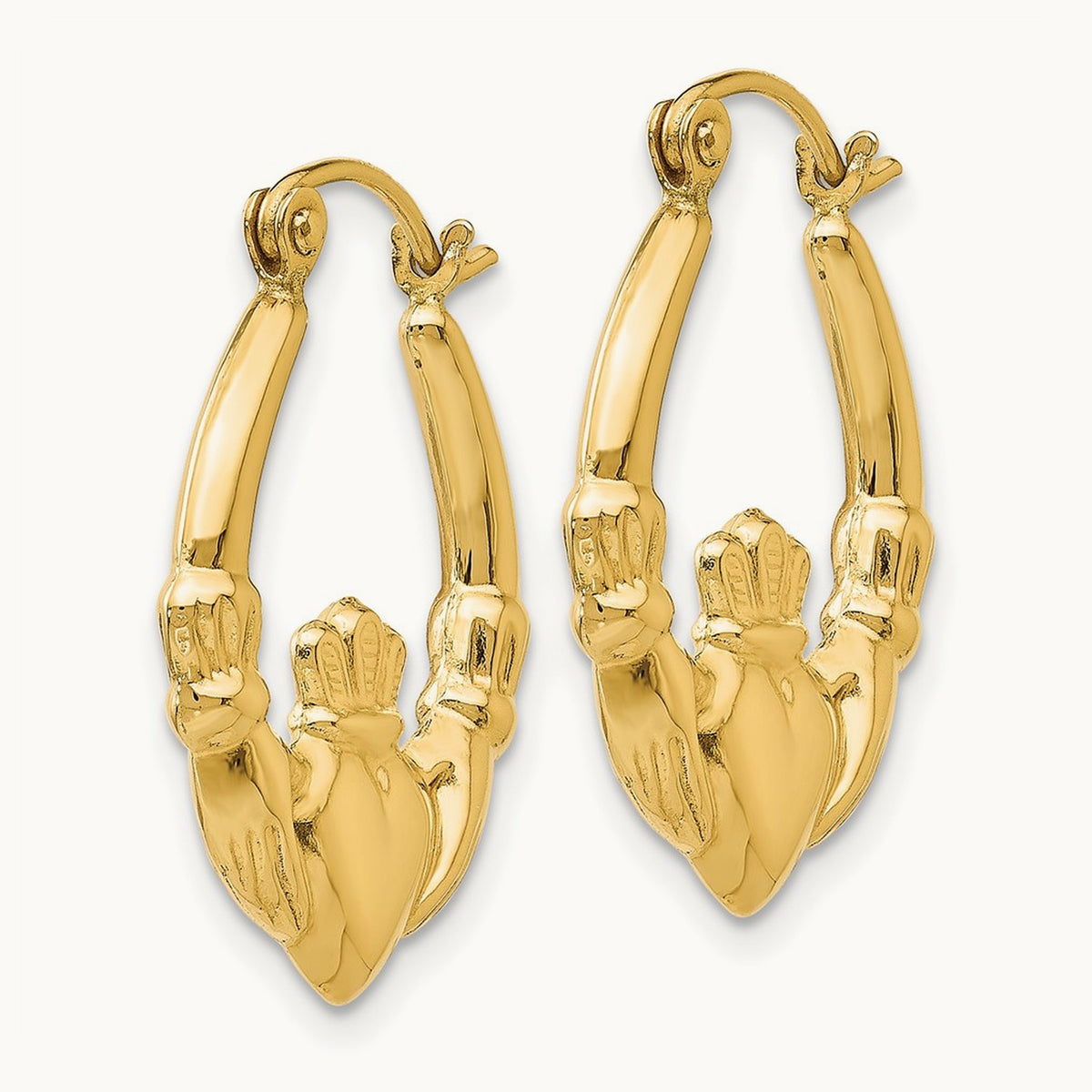 Polished Claddagh Hoop Earrings, 14K