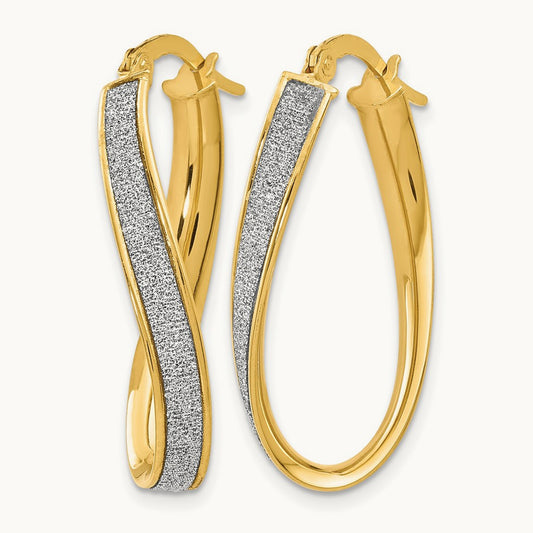 Polished Glimmer Infused Oval Twist Hoop Earrings, 14K — Leslie's