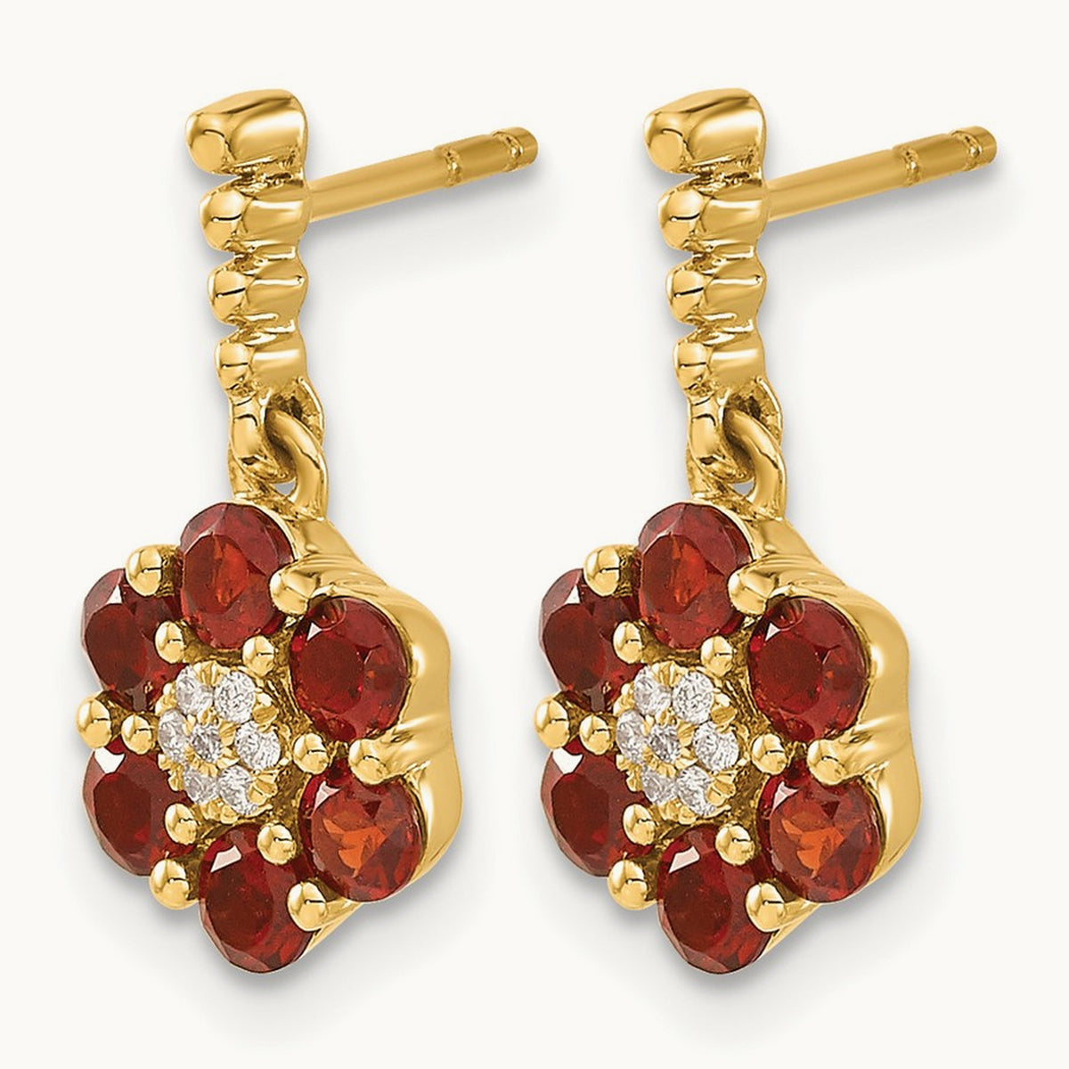 Garnet and Diamond Earrings — 14K Yellow Gold