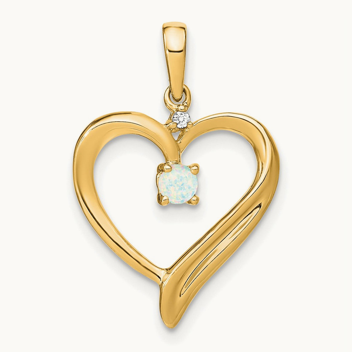 Created Opal and Diamond Heart Pendant, 14K