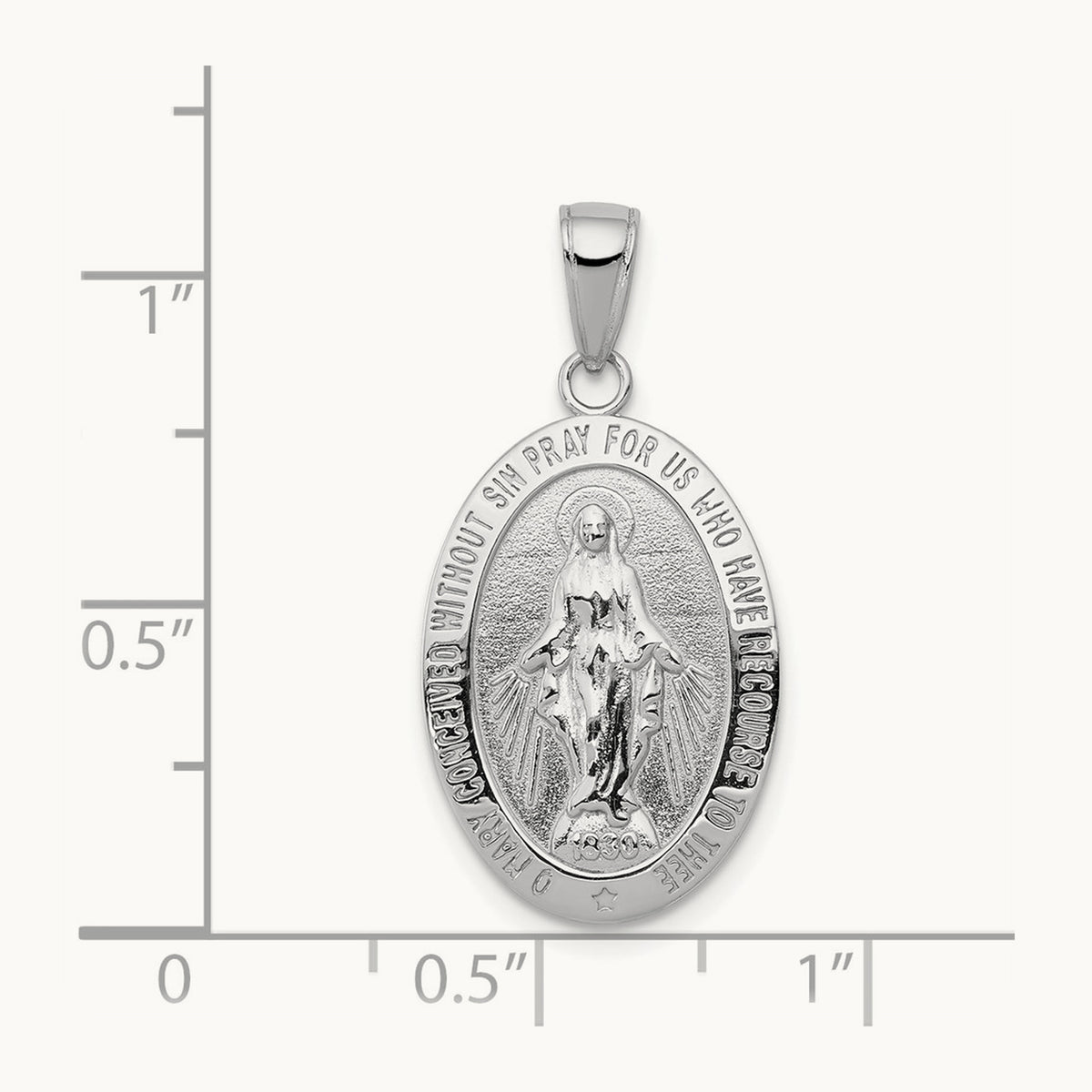 Miraculous Medal Pendant — 14K White Gold, 29mm