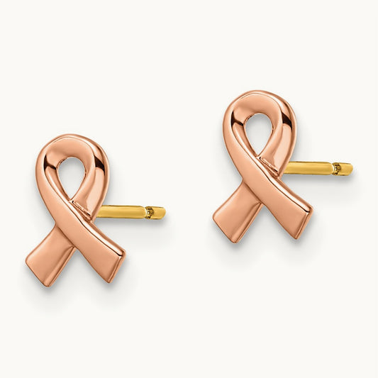 & Yellow Post Awareness Ribbon Yellow Gold Post Earrings, 14K Two-tone Rose