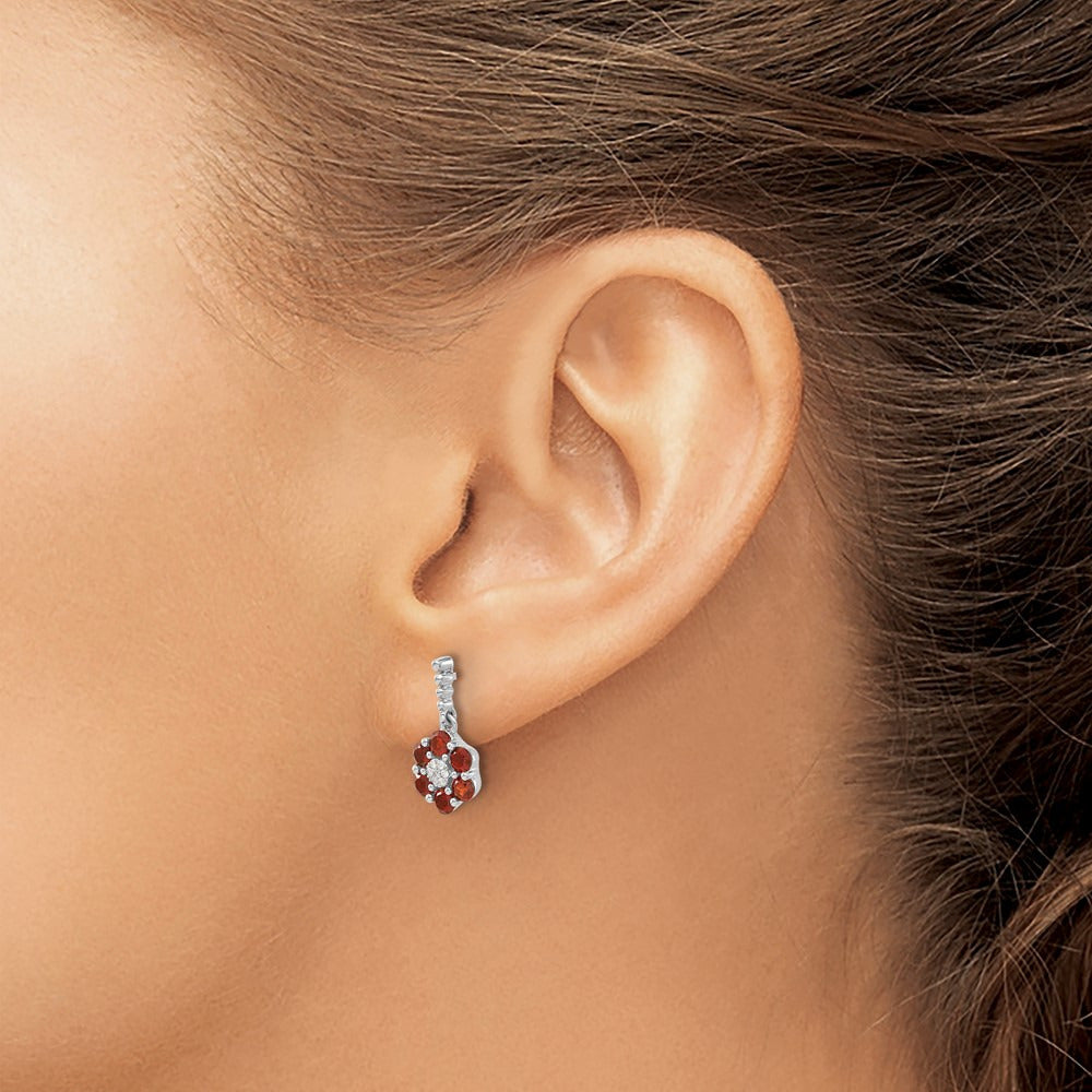 Garnet and Diamond Earrings — 14K White Gold