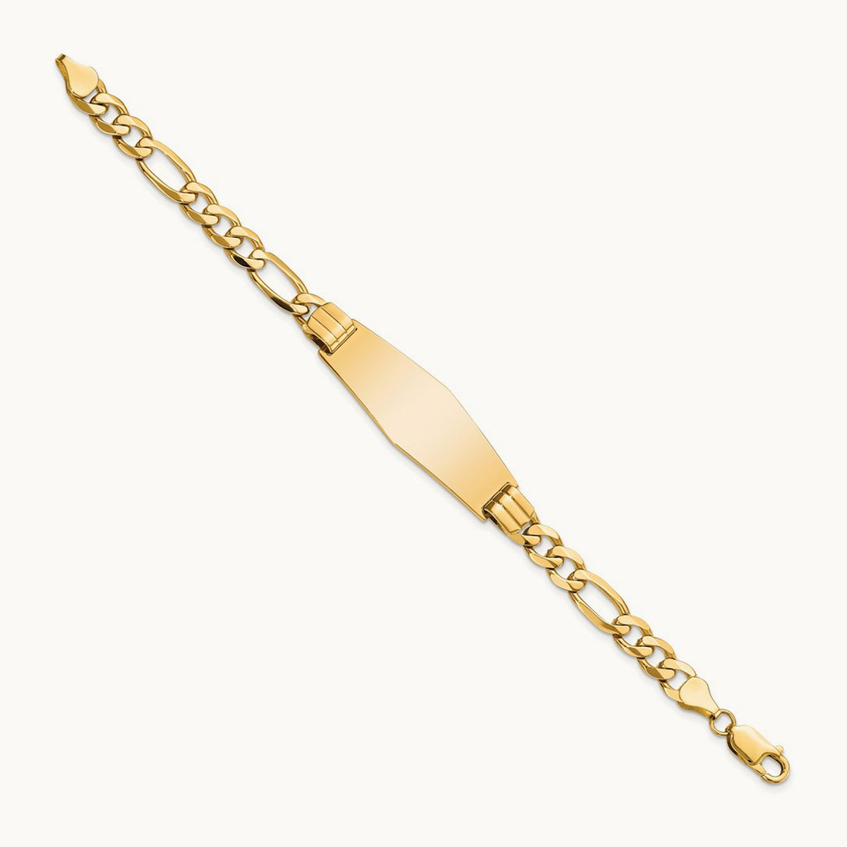 Flat Figaro Link Soft Diamond Shape ID Bracelet, 14K