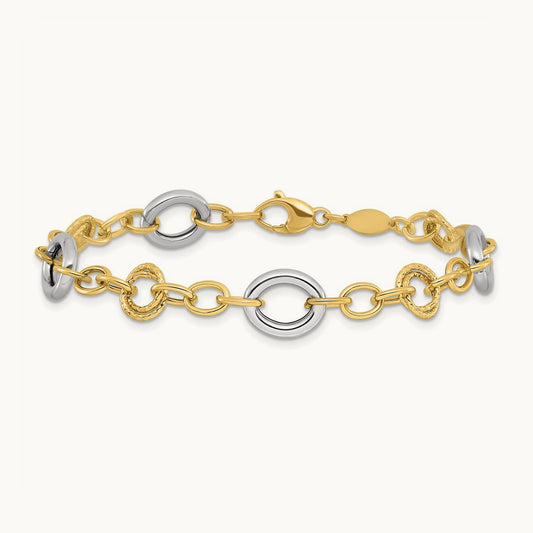 Fancy Circles Cable Link Bracelet, 14K Two-tone